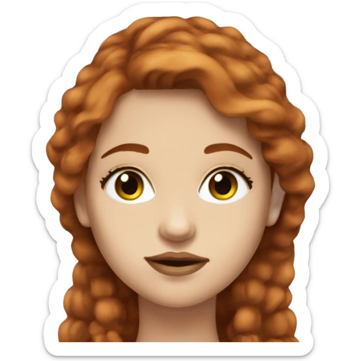 young woman central green eyes small nose redhead long hair layers freckles brown lipstick sticker