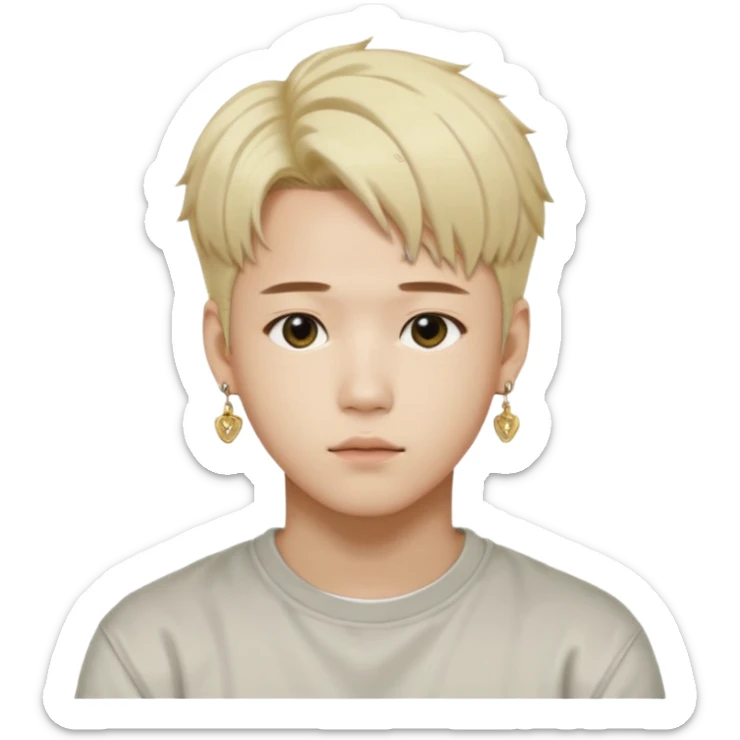 Illustrate a Korean male idol with blond dyed hair, earrings, casual streetwear & confident pose, inspired by Jimin of BTS. sticker