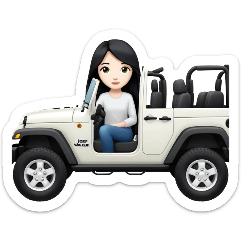 4 door jeep wrangler white long black hair girl  sticker