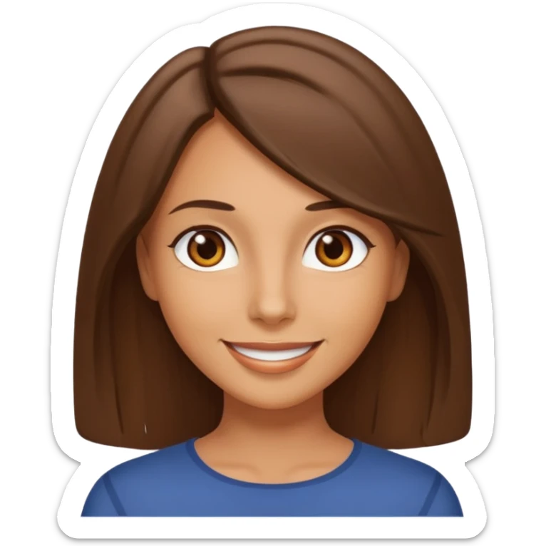 emoji of a tan woman with brown eyes and brown shoulder length hair, with a confident expression sticker