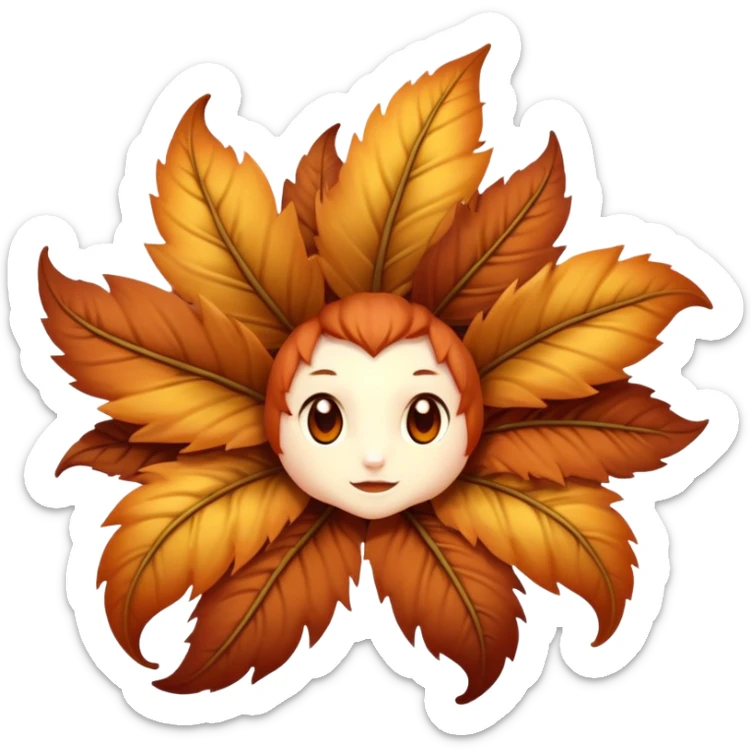 A six-limbed being with fur like autumn foliage, its face a hollow opening surrounded by petal-like structures that unfurl to reveal a mesmerizing array of glowing pistils and stamen.

 sticker