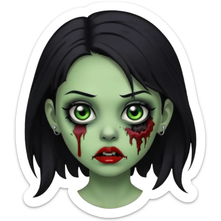 Zombie girl with a septum piercing black hair green skin sticker