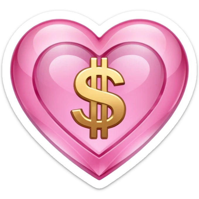 Pink heart shaped crystal with a $ carved in the center of the crystal. sticker