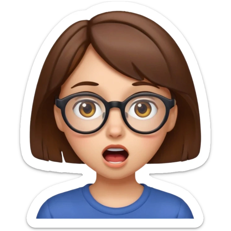 funny girl with brown hair and glasses, surprised expression, Discord emoji style sticker