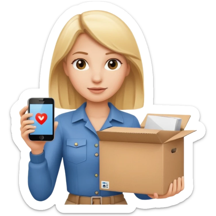 Une femme blonde un téléphone et un carton  sticker