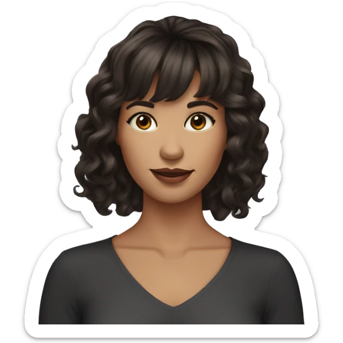 Beautiful woman with dark brown hair with bangs wavy hair sticker