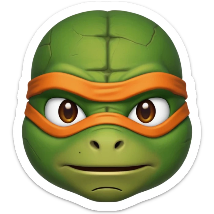 Michelangelo from Teenage Mutant Ninja Turtles, emoji style, head only, cute minimalistic style, with a determined expression sticker