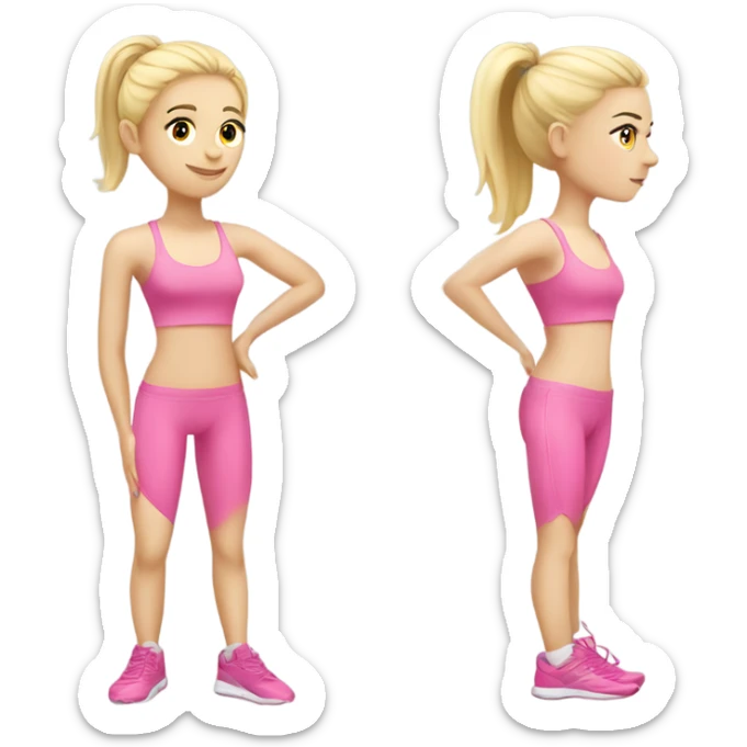 Blonde and pale Skinny girl wearing pink sport set doing pilate  sticker