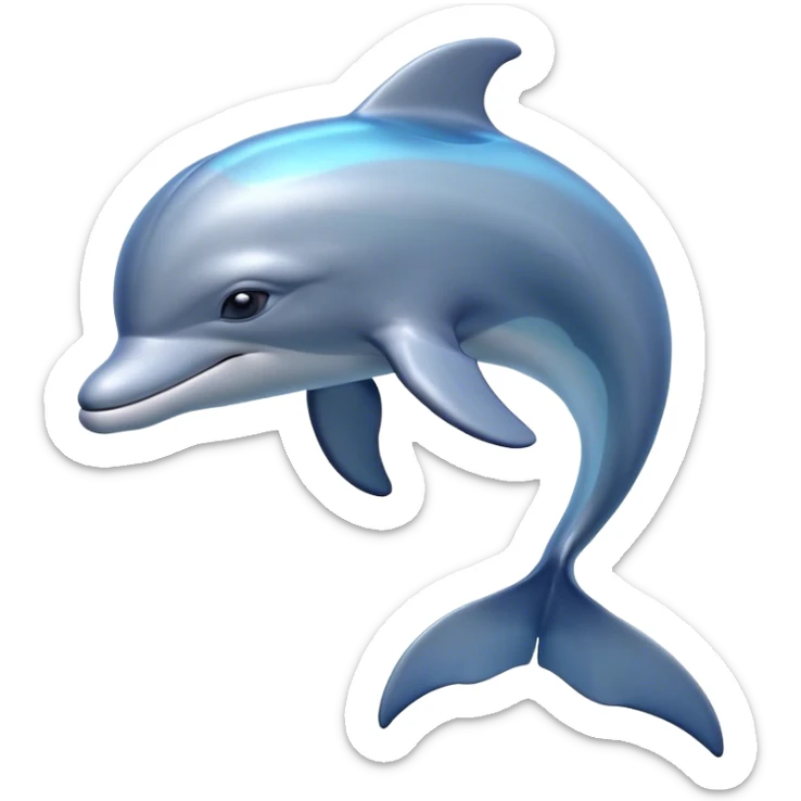Cinematic Noble Dolphin Portrait Emoji, Poised and graceful, with a sleek, streamlined body of smooth, silvery-blue skin and a gentle, arched dorsal fin, deep, soulful eyes exuding intelligence, Simplified yet sharp and sophisticated features, highly detailed, glowing with a soft, aquatic luminescence, high shine, intelligent and elegant, stylized with an air of oceanic majesty, focused and fluid, soft glowing outline, capturing the essence of a watchful and confident marine guardian that seems ready to leap out of the screen with effortless authority! sticker