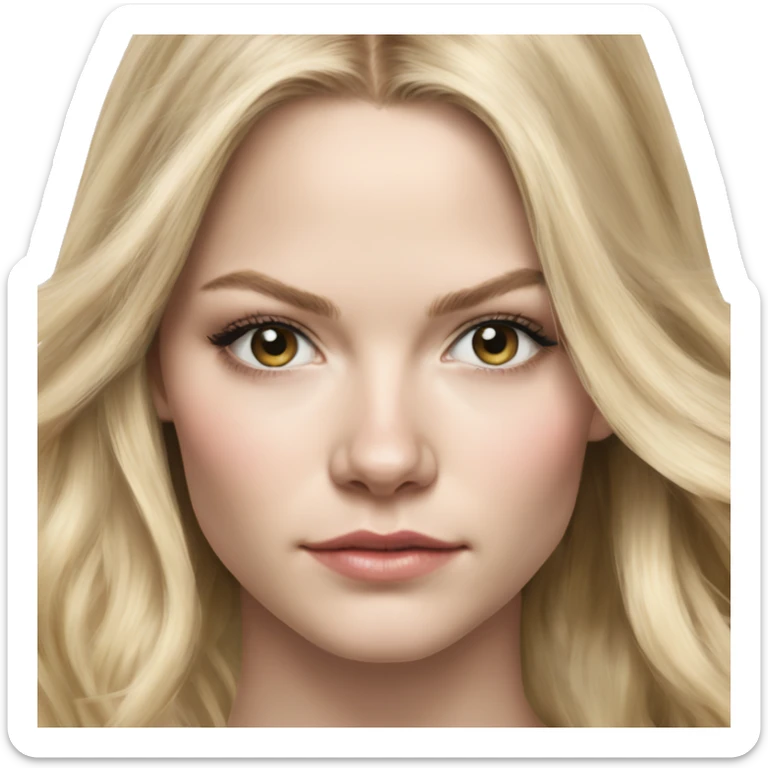 jennifer morrison long blonde hair teenager,grey eyes, hyperreal photoreal portrait sticker