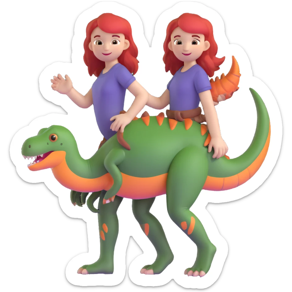 Red-haired girl with a dinosaur tail and animal paws instead of hands and feet sticker