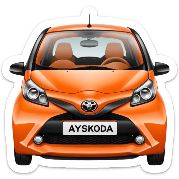 Make an emoji of an orange Toyota aygo that says “when I grow up I want to be a ŠKODA” sticker