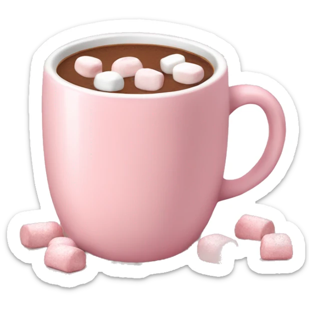 Light Pink mug of hot chocolate with marshmallows  sticker