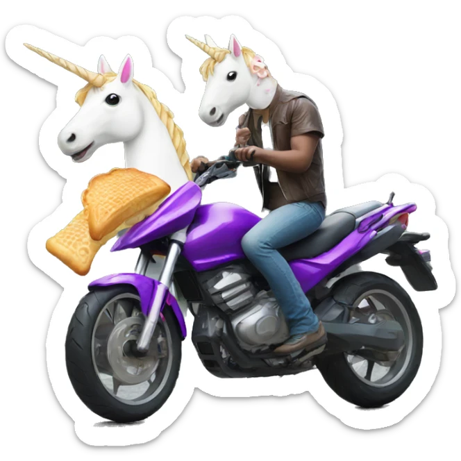 unicorn on a motorbike eating taiyaki sticker