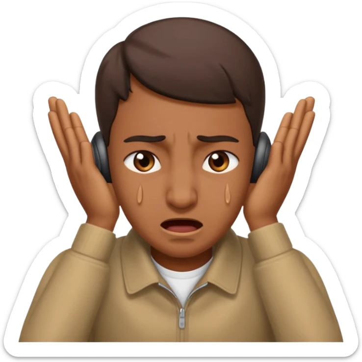 person covering ears, wincing in pain because the sound is terribly loud sticker