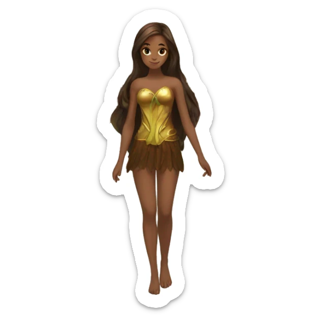 big wings, Beautiful, fairy, gold, brown, dark green, green, long hair sticker