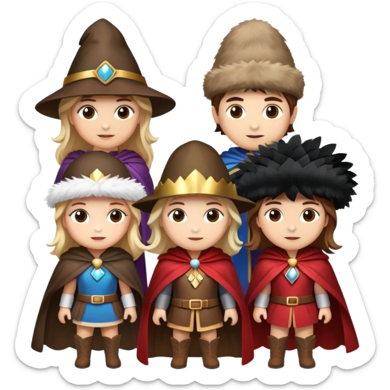 3 girls and 1 guy as the 4 musketeers with feathered hats and capes sticker