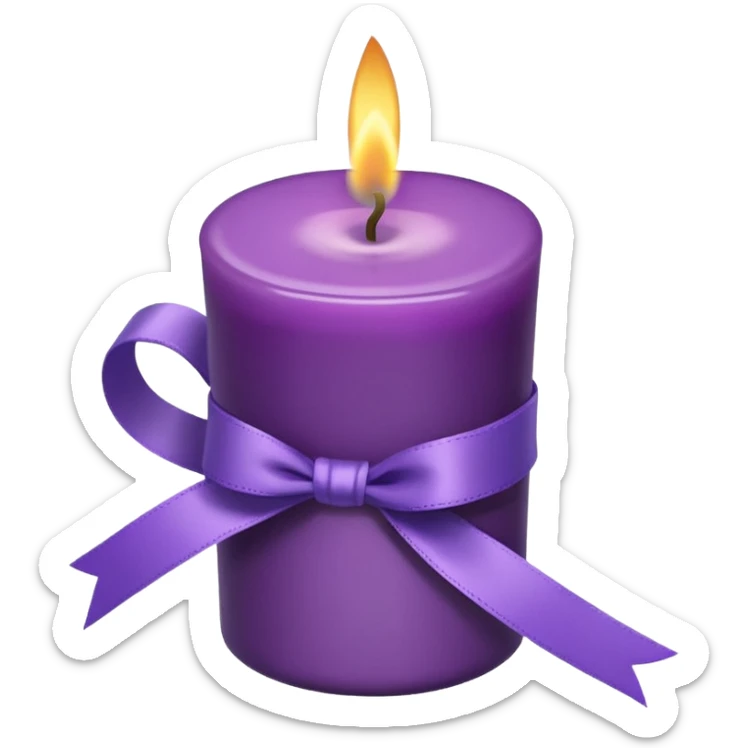 A cup of purple candle with purple ribbon wrapped around the cup. sticker