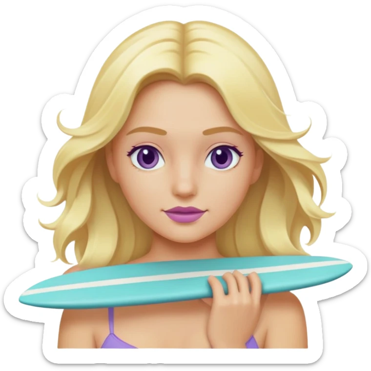 j'aimerais un émoji de surfeuse blonde qui a une combinaison bleu vert d'eau pastel avec les bras violets pastel sil te plait sticker