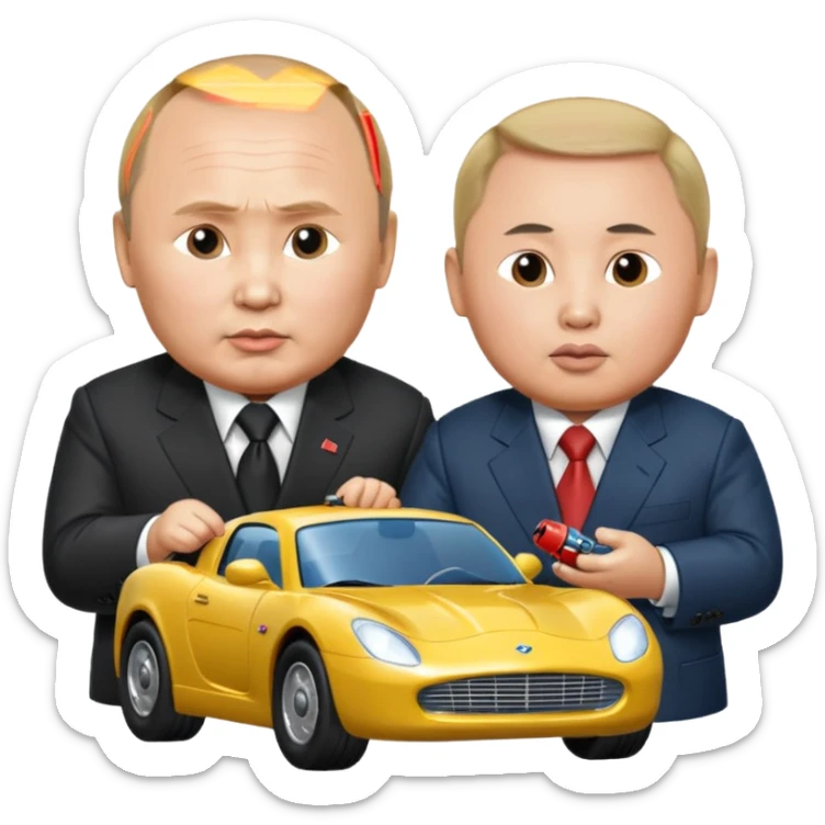 Vladimir Putin and Kim jong un sit and plays with toys cars sticker