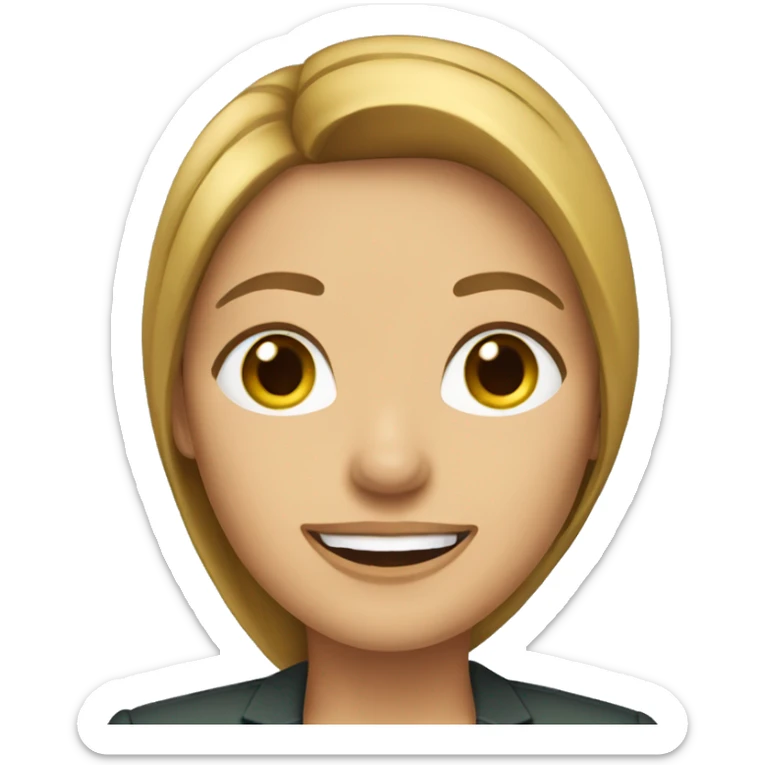 executive woman running, long straight golden brown hair, green eyes, business suit sticker