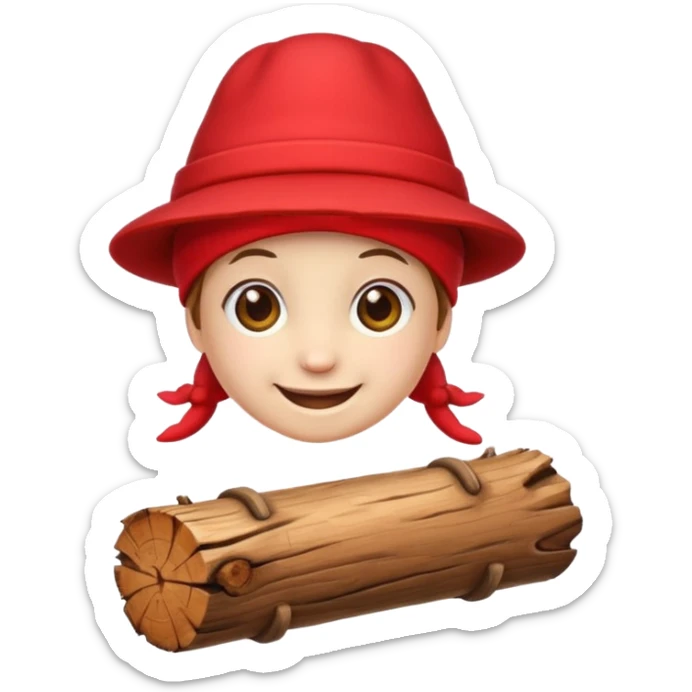 create a small, clean and expressive emoji in the style of Discord emojis, featuring the Catalan ‘Cagatió’ (Tió de Nadal). The emoji should show a cute wooden log with a friendly smiling face, wearing the traditional red ‘barretina’ hat, with small simple legs sticker
