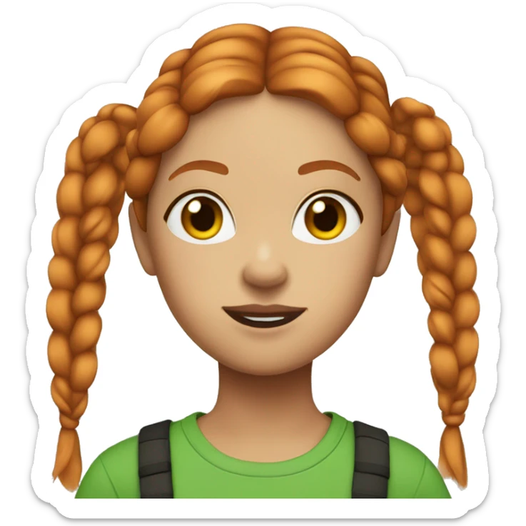 Girl with ginger hair two braids green t-shirt and good make-up sticker
