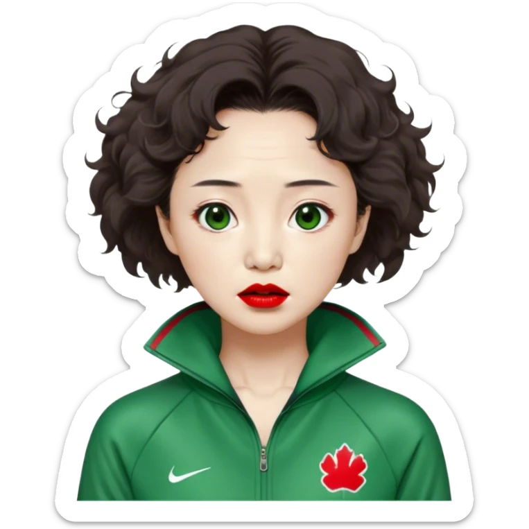 Han Mi-nyeo: Age Late 80s
Appearance: A crazy woman with many wrinkles face, frizzy, very messy dark brown hair and dramatic red lipstick.
Outfit: Green player tracksuit sticker