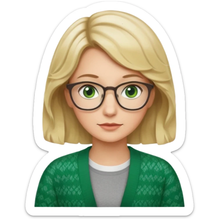 librarian teacher with short wavy blonde hair and green eyes NO GLASSES sticker