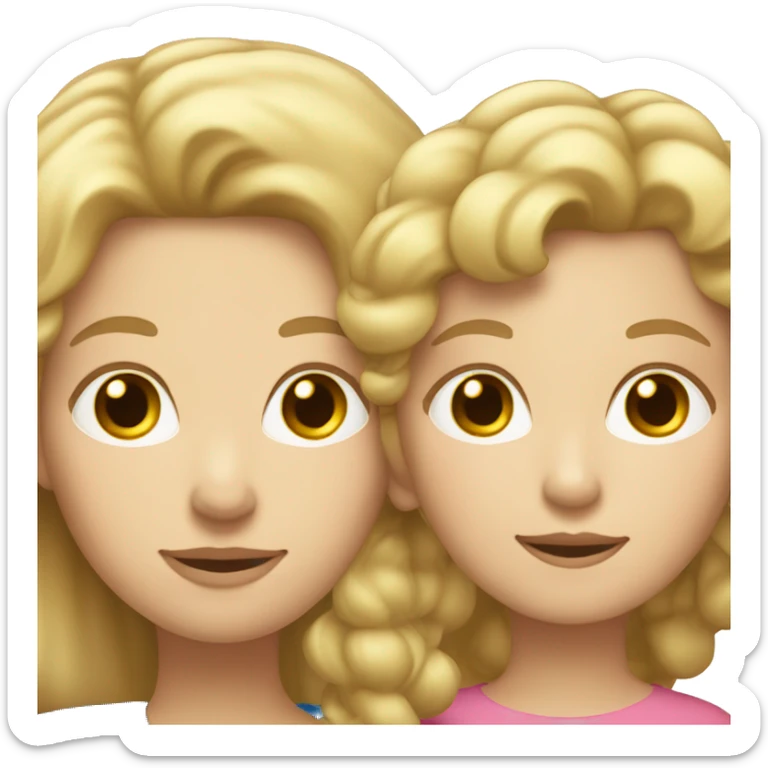 Blonde mom with straight hair and white skin and her curly brown adult daughter sticker