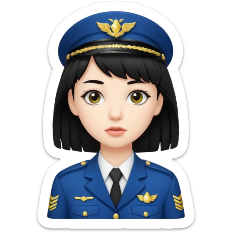pale skin, a girl who have black hair with mullet haircut and wearing uniform. long lashes sticker
