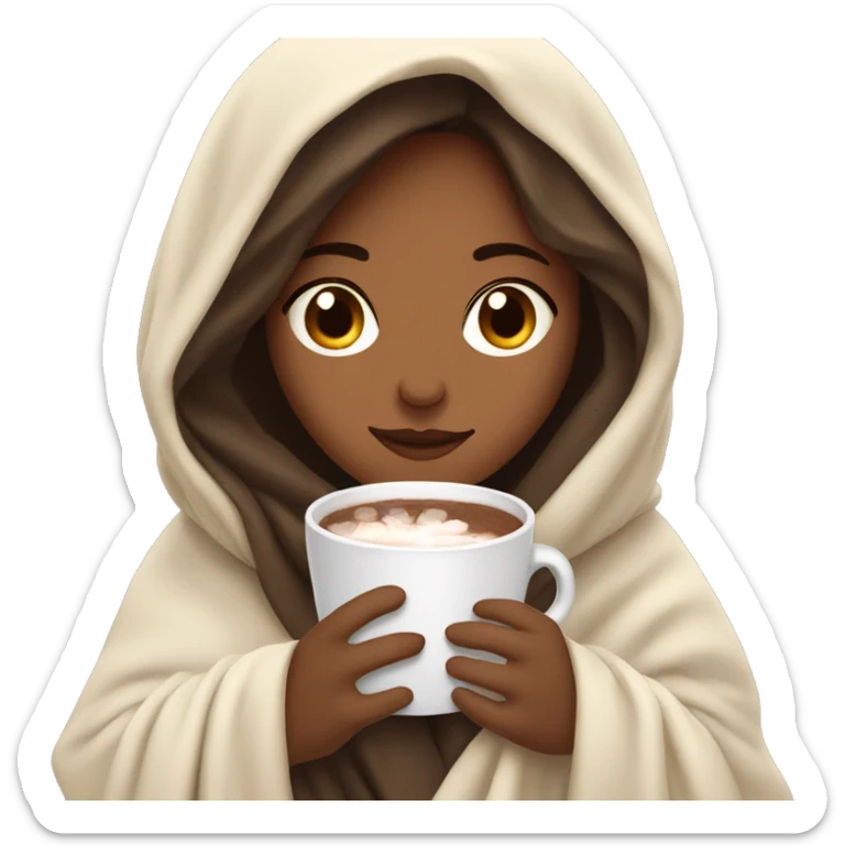 brunette girl wrapped in a blanket with a cup of hot chocolate sticker
