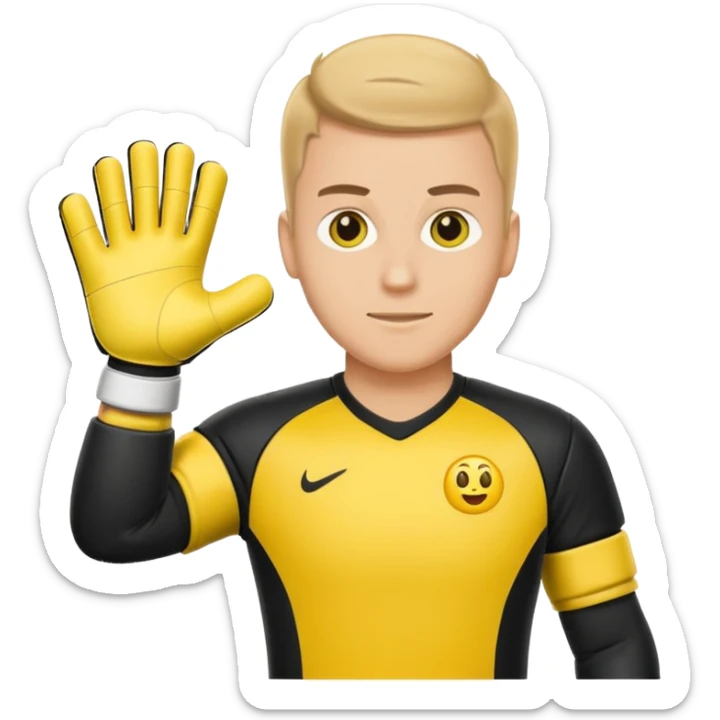 Football goalkeeper gloves with man goalkeeper and small emoji sticker