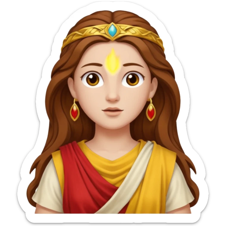 Vesta, Hearth Goddess from Rome Mythology with long brown hair, red and yellow outfit sticker