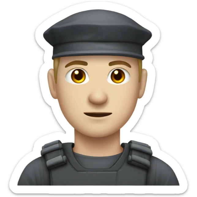 an white skin prisoner in an dark gray uniform. very realistic and detailed sticker