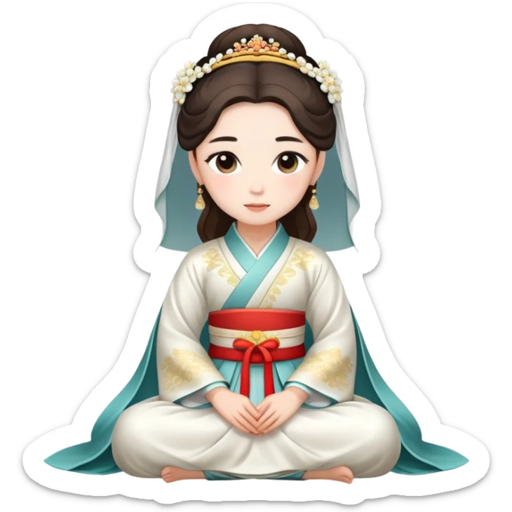 Beautiful girl wearing Hanfu wedding dress sitting sticker