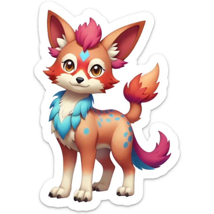 Vibrant Male multi-colored cute cool anime-styled Falvie-Fionbri-fantasy-creature-Fakémon-Pokémon, full body, with random markings sticker