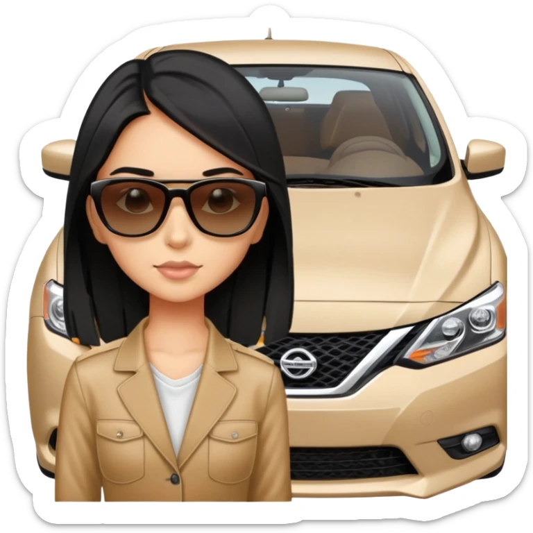 pretty tan girl with black hair in front of a nissan sentra SR 2016 sticker