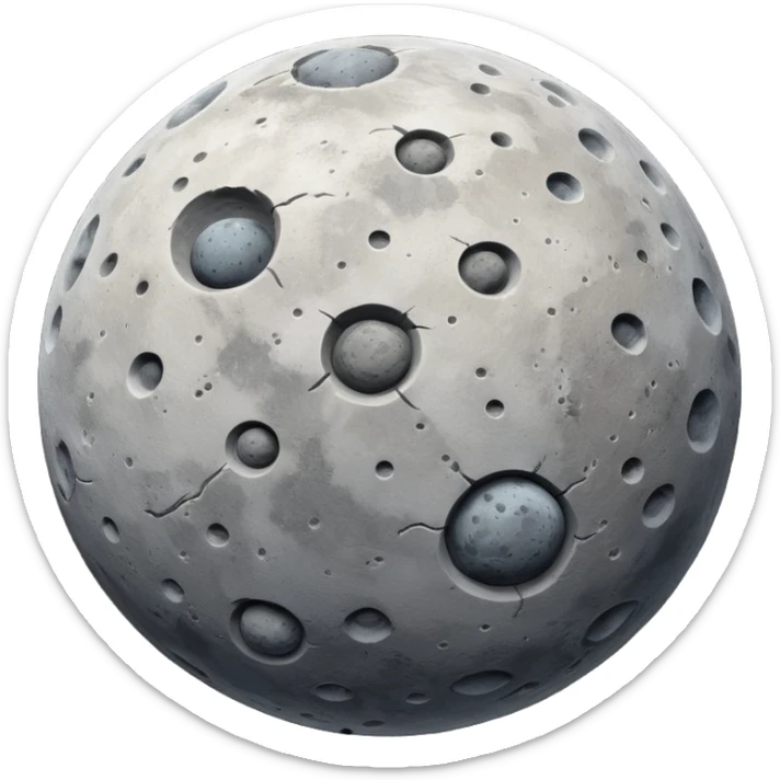 round rocky gray planet emoji, cratered asteroid or moon, pitted marks, rough patches sticker