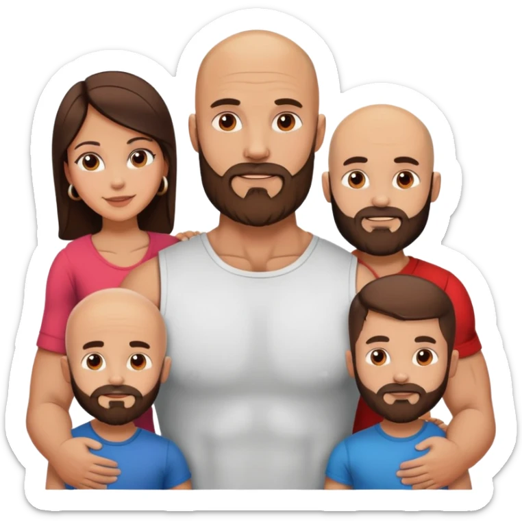 Muscular Bald man with a beard in love with his hot brunette wife and 3 sons sticker