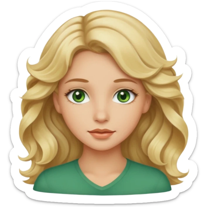 Pretty girl with wavy blonde hair, beige skin, and green eyes. sticker