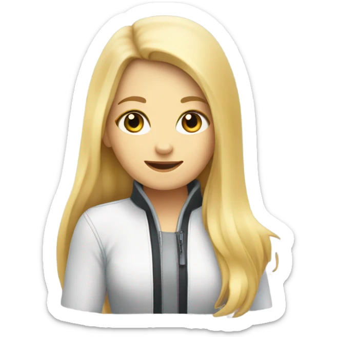 Generate an EMOJI of me (blond white girl) sitting on a rocket to display my growing career path sticker