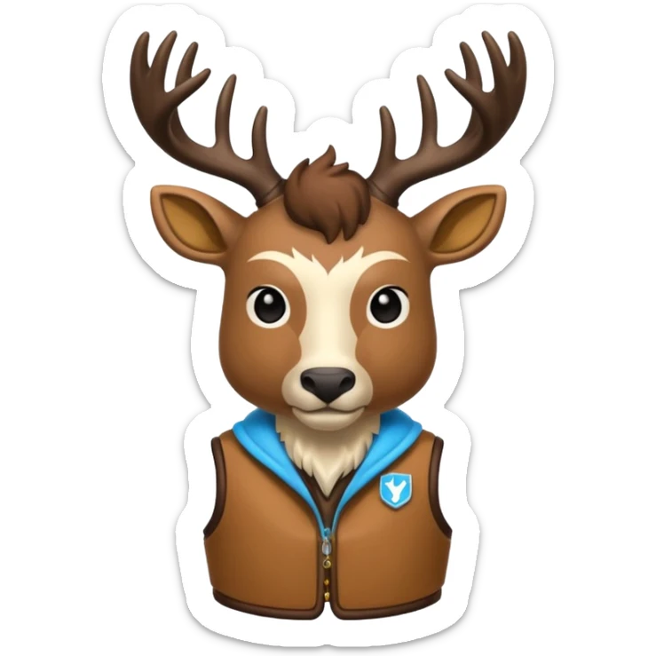 crea una mascota de equipo que sea un venado y lleve un chaleco con el nombre de telamon sticker