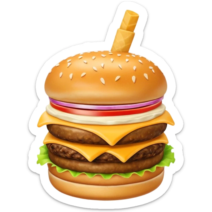 Crea una escena que contenga una hamburguesa, un frappé y papas fritas sticker