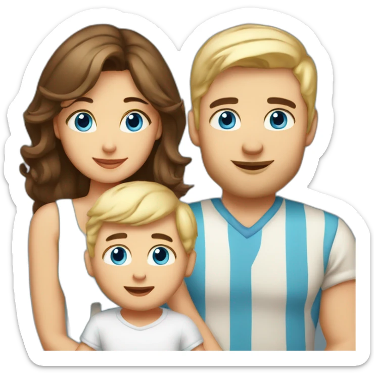 Brunette mommy & dad and 2 years boy with blue eyes and 1 month blond baby sticker