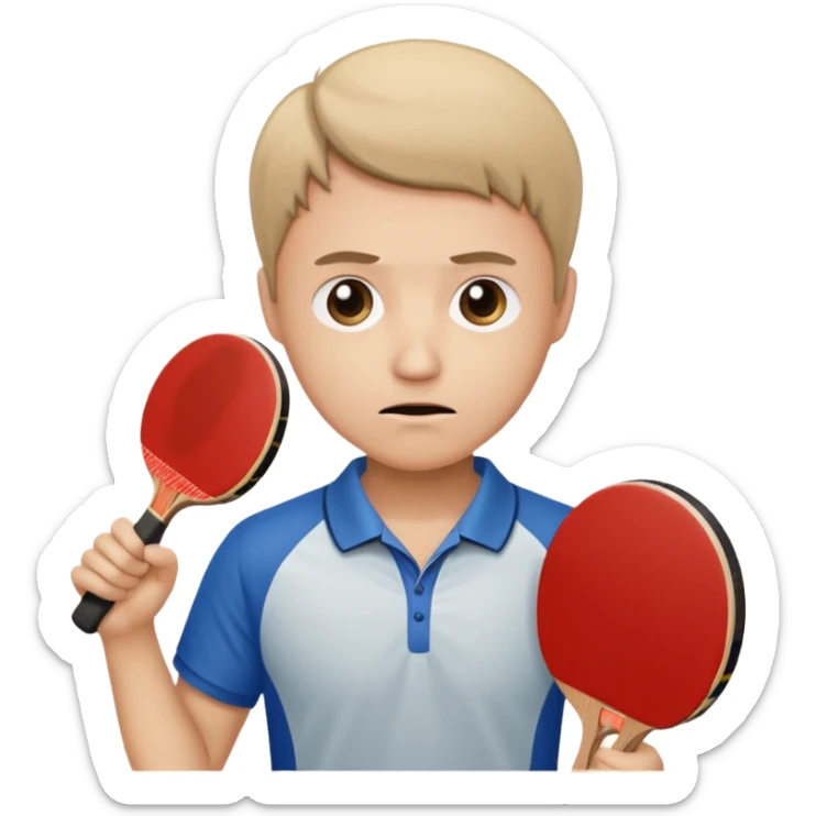 emoji of a lonely person with a sad expression, holding a table tennis racket sticker