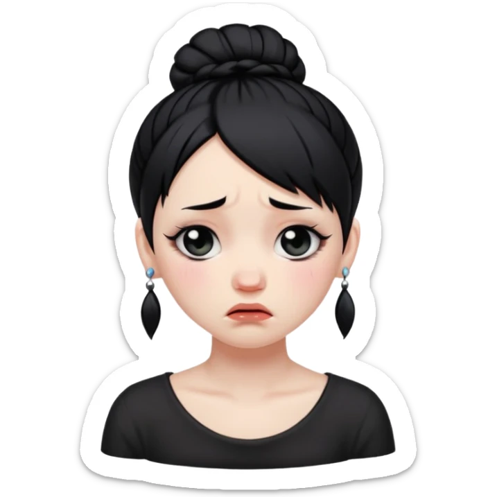 A girl who's goth with black hair in a bun crying in tears  sticker