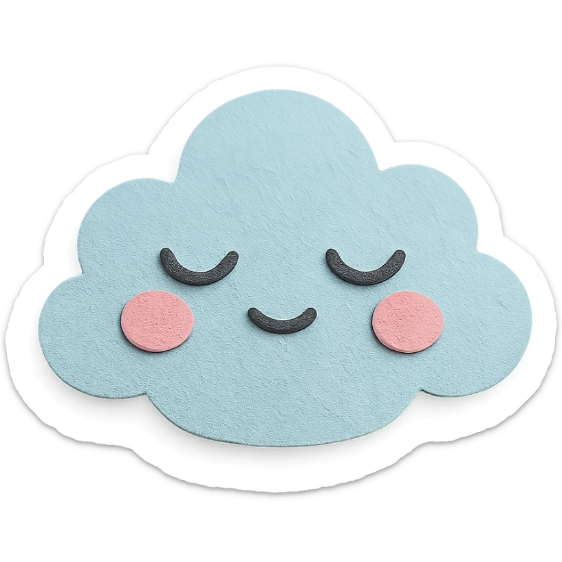 adorable pastel sleepy cloud, half-closed eyes, no arms or legs, full body, kawaii paper craft style sticker