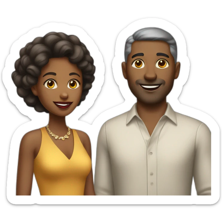 white man in late 50ties in love with younger black woman casual dressing sticker