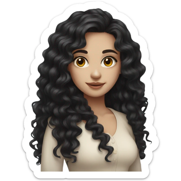 Beautiful girl, long black hair, curly hair, deep brown eyes, pale skin sticker